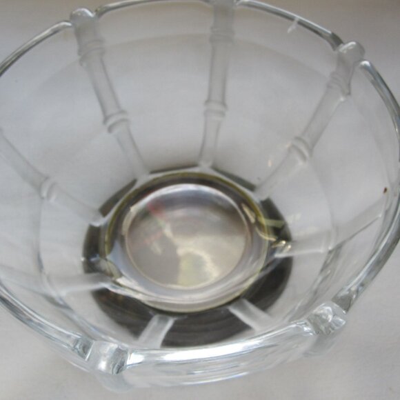 PM Italy Glass Bowl w/ Raised Frosted Bamboo design, Silver-Plated base, 8.5"x5" - Picture 3 of 7